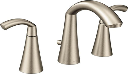 Moen Glyde Brushed Nickel Two-Handle High Arc Widespread Bathroom Sink Faucet for 3-Hole Setups with Valve Included, TV6173BN