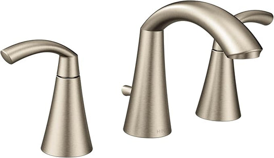 Moen Glyde Brushed Nickel Two-Handle High Arc Widespread Bathroom Sink Faucet for 3-Hole Setups with Valve Included, TV6173BN