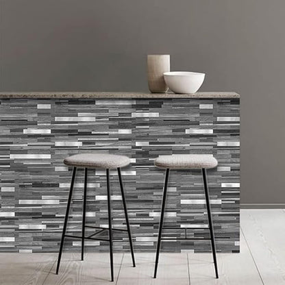 AULIGET 40 Sheets Peel and Stick Backsplash, Black & Grey Wood Look PVC Mixed Metal Stick on Backsplash Tiles for Kitchen