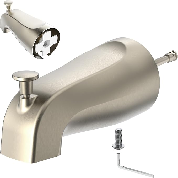 Bathtub Tub Spout with Diverter 5 Inch – Universal Front Diverter Tub Faucet Replacement, Metal Brushed Nickel Finish, 1/2 Inch Copper Pipe Connection, Bath Spout for Shower and Bathtub
