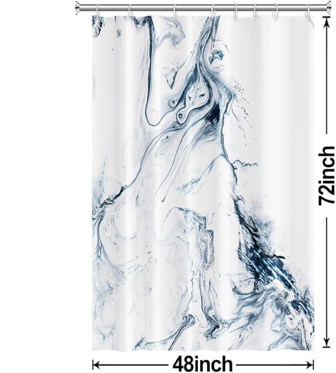 Blue and White Shower Curtain, Modern Ombre Blue Marble Shower Curtain Set with Hooks Aesthetic Waterproof Bathroom Decor, 48x72 Inch