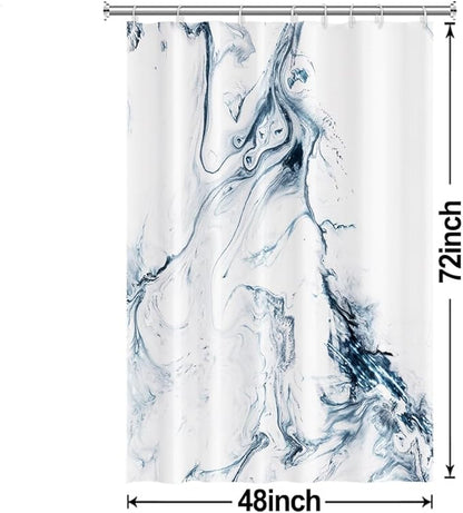 Blue and White Shower Curtain, Modern Ombre Blue Marble Shower Curtain Set with Hooks Aesthetic Waterproof Bathroom Decor, 48x72 Inch