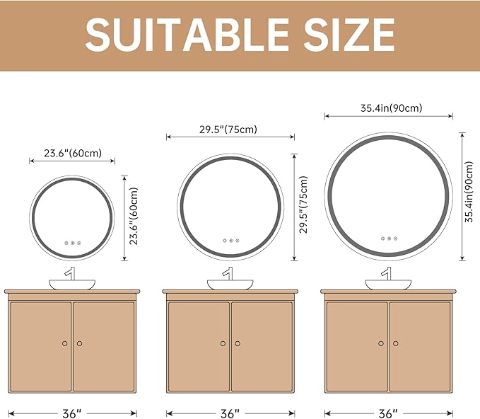 LOVESPEJO 30" Round LED Bathroom Mirror with Lights, Circle LED Mirror for Bathroom, Fogless, Dimmable, 3 Colors Changing, IP54, Shatter-Proof