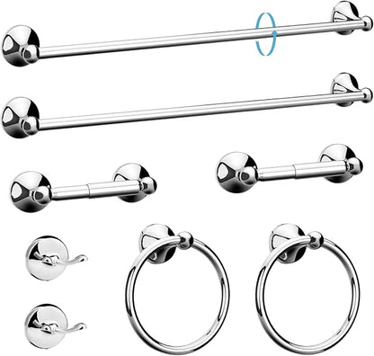 Newfun 8-Pieces 24 Inch Polished Chrome Bathroom Hardware Set | Bathroom Accessory Set, Includes 24" Adjustable Bath Towel Bar, Towel Rings Wall Mounted, Toilet Paper Holder, Towel Hooks