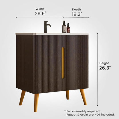 30" Modern Bathroom Vanity with Sink, Mid Century Bathroom Cabinet with 2 Soft Close Doors, Large Storage with Shelf for Small Space, Apartment & Hotel Style, Brushed Black Oak