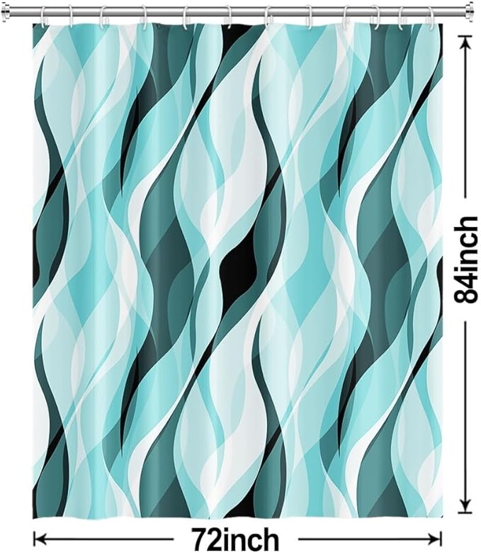 Teal Shower Curtain, Abstract Turquoise and Grey Striped Shower Curtain Set for Bathroom Waterproof Shower Curtain with Hooks, 72x84 Inch