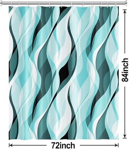 Teal Shower Curtain, Abstract Turquoise and Grey Striped Shower Curtain Set for Bathroom Waterproof Shower Curtain with Hooks, 72x84 Inch
