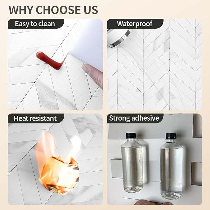 DICOFUN 10-Sheet White Marble Peel and Stick Backsplash, Faxu Stone PVC Stick on Backsplash Wall Tiles for Kitchen and Bathroom