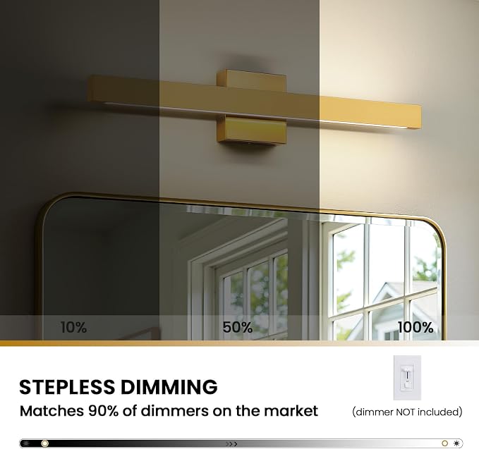 24 Inch Modern Vanity Light Gold Bathroom Light Fixture Over Mirror with Up & Down Lighting 20W Vanity Lighting Fixture Dimmable 5CCT LED Bar Vanity Light for Bathroom Restroom