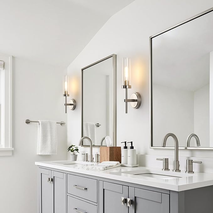 WILON Bathroom Wall Sconces Vanity Light Fixtures, Brushed Nickel, 2 pcs | Clear Glass Shade, 60W MAX, Modern Style for Vanity Mirror Bedroom Bedside Hallway Corridor Stairs bathroom