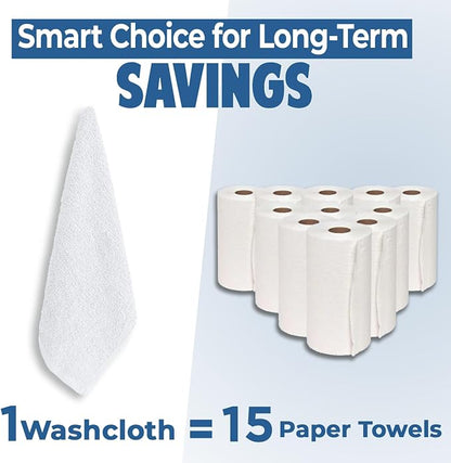 DAN RIVER 24 Pack Cotton Wash Cloths Set for Showering [12x12] White | Lighter Weight, Quick to Dry, Super Soft & Absorbent Face Towels, Hotel Quality, Perfect for Bathroom, Gym, Spa