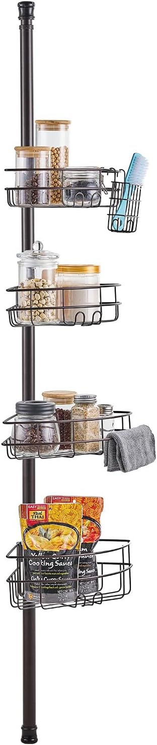VEVOR Corner Shower Caddy Tension Pole, 4 Tier Adjustable Rustproof Organizer Shelves for Bathroom & Washroom, 42-114inch High, Bronze