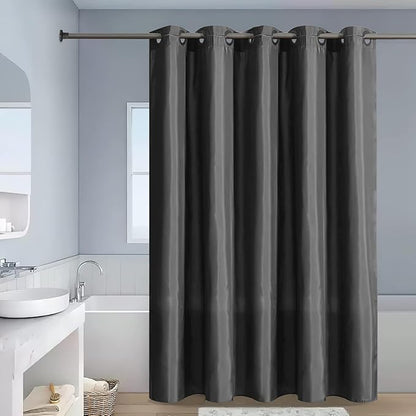 Furlinic Dark Grey No Hook Small Stall Shower Curtain 48x78 Inch,Half Narrow Size Polyester Fabric Bathroom Curtains with 6 Plastic Split Grommets,Hotel Quality Waterproof Washable Bath Curtain