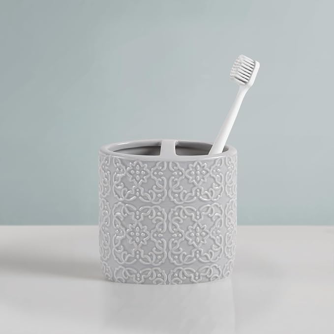 Martha Stewart Tara Bath Accessory Set Medallion, Grey | Coordinated Look for Bathroom, OEKO-TEX Certified