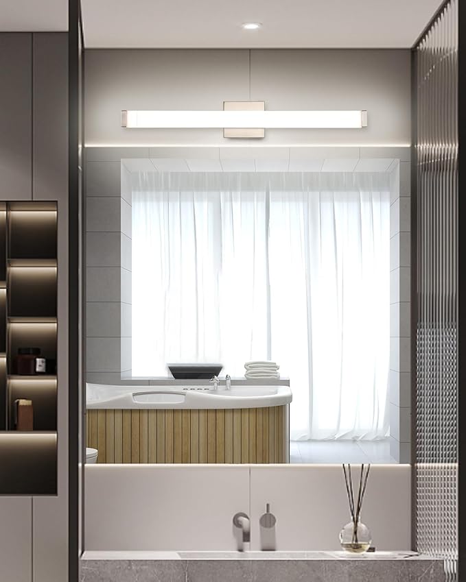 LED Bathroom Vanity Light Fixtures 24 in Brushed Nickel, 14W 4000K Natural White Square Wall Fixture, Modern Lighting for Over Mirror, Damp Rated