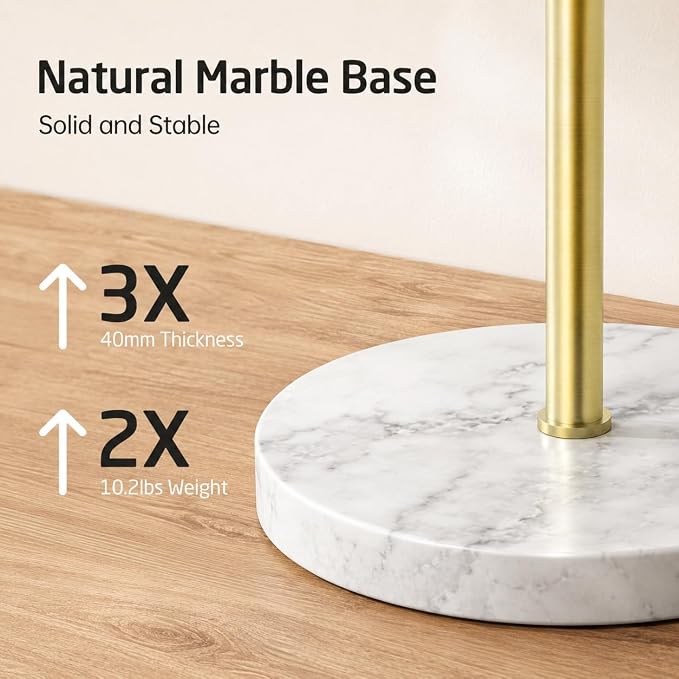 KES 40-Inch Freestanding Towel Rack with Weighted Marble Base, Brushed Gold | 10.2 Lb Natural Stone Base, 3 Swivel Arms, SUS304 Stainless Steel, Anti-Slip, Quick-Dry Design