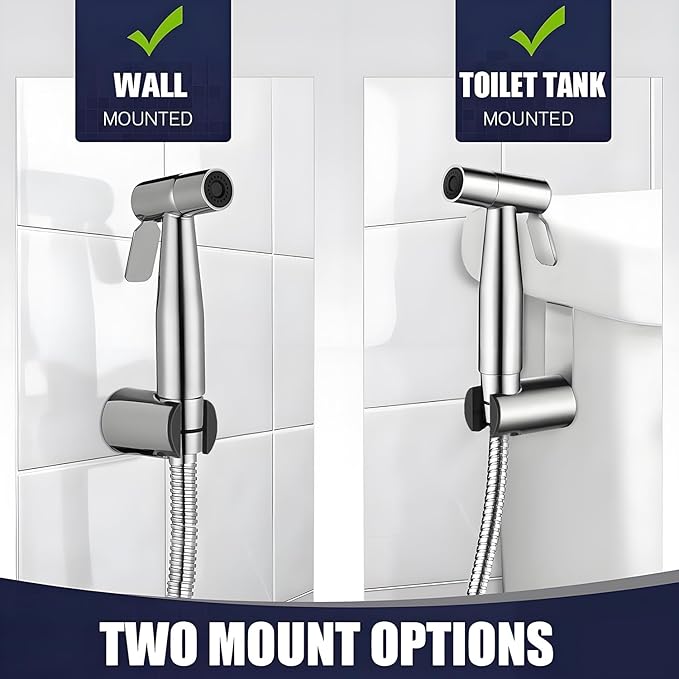 New Version Handheld Bidet Sprayer for Toilet, Premium Stainless Steel Bathroom Bidet Sprayer Set, Baby Cloth Diaper Sprayer with Superior Complete Spray Hoses Kit, Support Wall or Toilet Mount