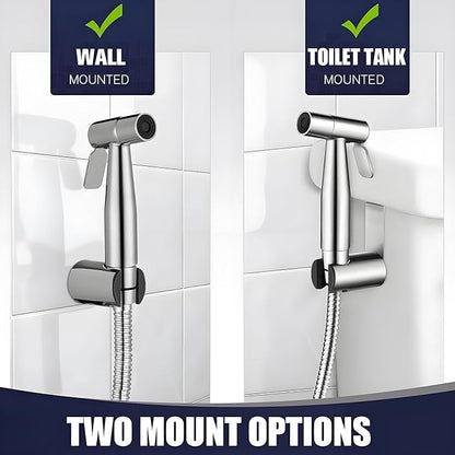 New Version Handheld Bidet Sprayer for Toilet, Premium Stainless Steel Bathroom Bidet Sprayer Set, Baby Cloth Diaper Sprayer with Superior Complete Spray Hoses Kit, Support Wall or Toilet Mount