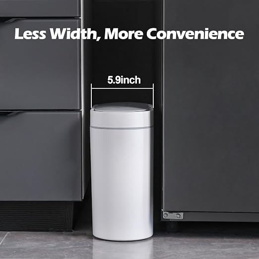 ELPHECO Bathroom Motion Sensor Trash can 2.5 Gallon Automatic Garbage Can, 9.5L Slim Plastic Smart Trash Bin with Lid Bathroom Decor, Sensor Garbage can for Bedroom, Kitchen, Office, White