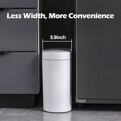 ELPHECO Bathroom Motion Sensor Trash can 2.5 Gallon Automatic Garbage Can, 9.5L Slim Plastic Smart Trash Bin with Lid Bathroom Decor, Sensor Garbage can for Bedroom, Kitchen, Office, White