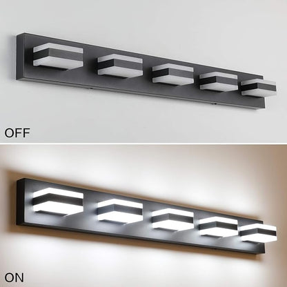 SOLFART Black 5 Light Bathroom Vanity Lights Over Mirror LED Modern Vanity Lights for Bathroom 5 Lights ETL Listed