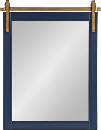 Kate and Laurel Skylan Modern Farmhouse Decorative Wood Framed Wall Mirror; 22 x 28; Navy and Antique Gold; Barn Door-Inspired Wall Hanging Mirror for Bathroom or Living Room Uses