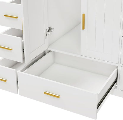 48'' Bathroom Vanity Without Sink,Multi-Functional Bathroom Cabinet with 2 Doors and 9 Drawers, Solid Frame,White(No Sink)