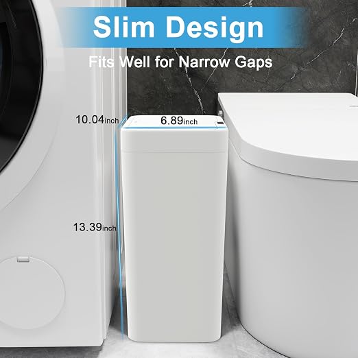 Naisu 2 Pack 4 Gal Bathroom Trash Can with Lid,Automatic Garbage Can with Touchless and Sealed Design,Slim Motion Sensor Waterproof Plastic Trash Bin Suitable for Bedrooms,Bathrooms,Kitchens,(White