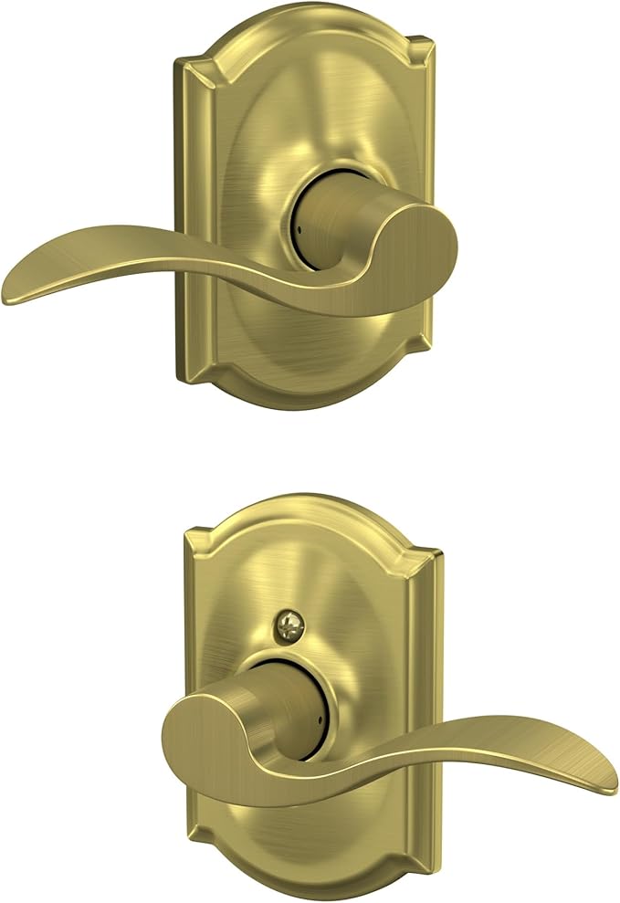 SCHLAGE Accent Lever with Camelot Trim Hall and Closet Lock in Satin Brass - F10 ACC 608 CAM