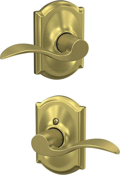 SCHLAGE Accent Lever with Camelot Trim Hall and Closet Lock in Satin Brass - F10 ACC 608 CAM