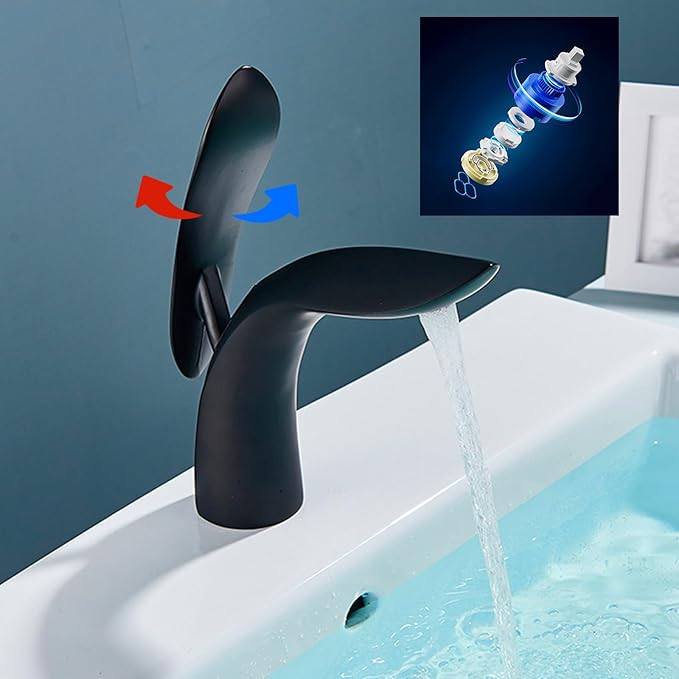 BiaoTeng Black Single-Handle Bathroom Sink Faucets Hot and Cold Brass Black Faucets for Bathroom Sink Single Hole