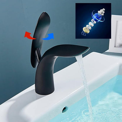 BiaoTeng Black Single-Handle Bathroom Sink Faucets Hot and Cold Brass Black Faucets for Bathroom Sink Single Hole