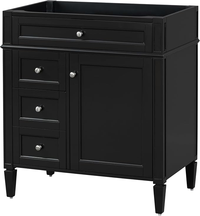30" Bathroom Vanity Without Top Sink,Modern Freestanding Bath Storage Cabinet with 2 Soft-Close Drawers & Tip-Out Tray,Solid Wood Vanity Only w/Adjustable Shelf & Door Organizer,Black