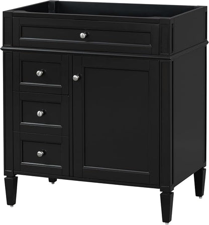 30" Bathroom Vanity Without Top Sink,Modern Freestanding Bath Storage Cabinet with 2 Soft-Close Drawers & Tip-Out Tray,Solid Wood Vanity Only w/Adjustable Shelf & Door Organizer,Black