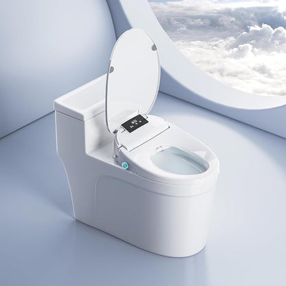 Electric Bidet Toilet Seat with Remote, Heated Toilet Seat, Instant Warm Water, Warm Air Dryer, Rear & Feminine with Oscillating Cleansing, Night Light, Slow Close Lid, LED Display - Round