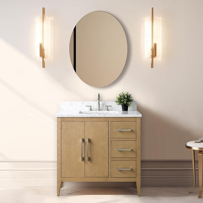 Vanity Art 36 inch Bathroom Vanity with Single Sink & Ceramic Top, Vanity Cabinet with Soft-Closing Doors, Drawers, Solid Wood Frame, Natural Oak,VA9036-NO-BN1