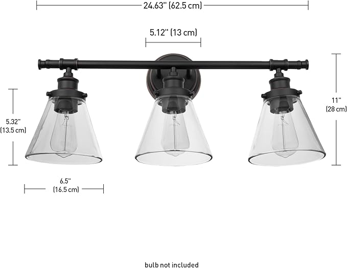 GLOBE Electric 51411 Parker 3-Light Bathroom Light Fixtures, Oil Rubbed Bronze Bathroom Vanity Light, Farmhouse Bathroom Lights Over Mirror with Clear Glass Shades, Bulb Not Included