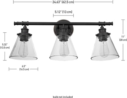 GLOBE Electric 51411 Parker 3-Light Bathroom Light Fixtures, Oil Rubbed Bronze Bathroom Vanity Light, Farmhouse Bathroom Lights Over Mirror with Clear Glass Shades, Bulb Not Included