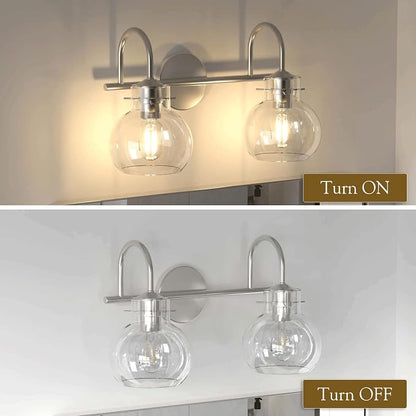 2 Lights Bathroom Vanity Light Fixtures Over Mirror Modern Nickle | Wall Sconce,Elegant Globe Glass Shade,E26 Base, UL Certified，Anti-Rust,Damp Rated,Brushed Nickel,Bathroom Bedroom Living Room