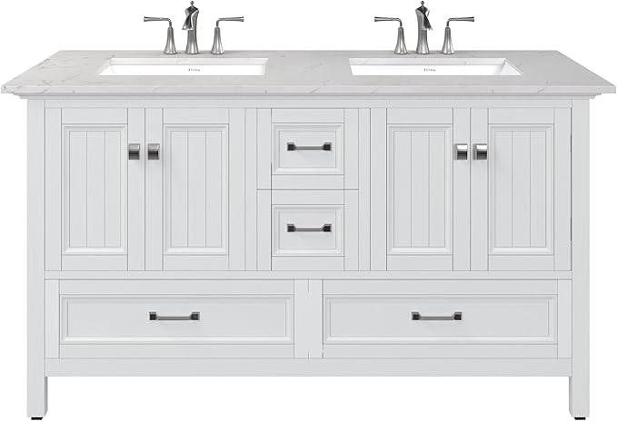 Eviva Britney 60 in. White Double Sink Bath Vanity with Carrara Quartz Top and Undermount Porcelain Sinks
