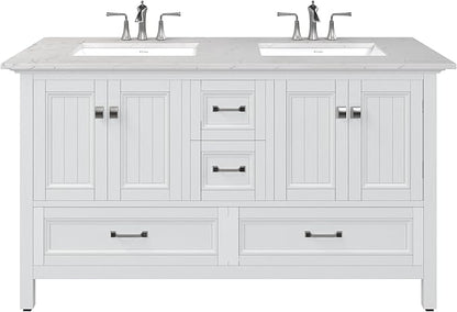 Eviva Britney 60 in. White Double Sink Bath Vanity with Carrara Quartz Top and Undermount Porcelain Sinks