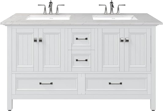 Eviva Britney 60 in. White Double Sink Bath Vanity with Carrara Quartz Top and Undermount Porcelain Sinks