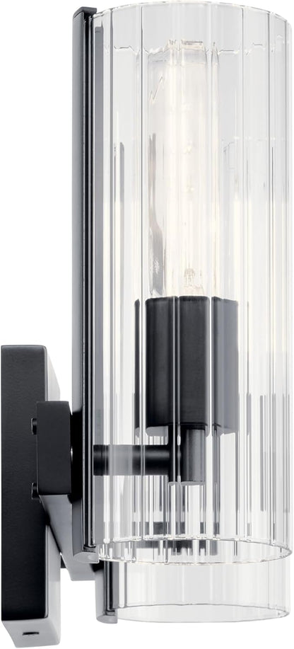 Kichler Jemsa 2 Light Vanity, Modern Light with Clear Fluted Glass in Black for Bathroom or Powder Room (9.75" x 13.75"), 55167BK