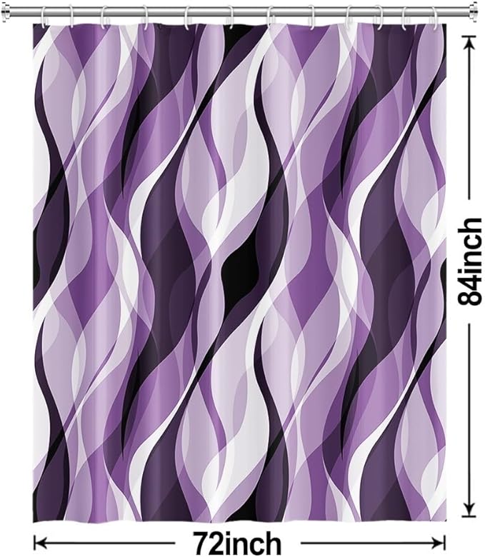 Purple Shower Curtain, Modern Abstract Purple and Grey Striped Shower Curtain for Bathroom Waterproof Lavender Shower Curtain Set with Hooks, 72x84 Inch