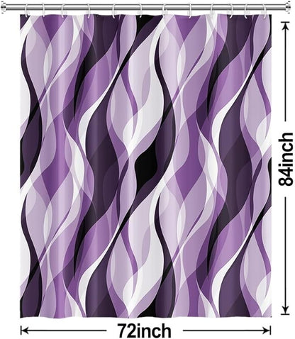 Purple Shower Curtain, Modern Abstract Purple and Grey Striped Shower Curtain for Bathroom Waterproof Lavender Shower Curtain Set with Hooks, 72x84 Inch