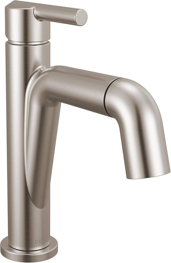 Delta Nicoli 1 Hole Pull Down Bathroom Faucet with Sprayer, Brushed Nickel Single Hole Bathroom Sink Faucet with Pull Out Sprayer for Vanity, Push-Pop Drain, Stainless 15849LF-SSPD