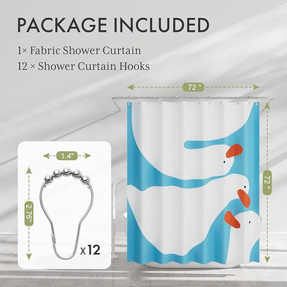 AmazerBath Cute Goose Shower Curtain, Cute Bathroom Shower Curtain Set with 12 Shower Curtain Hooks, Rustic Fabric Shower Curtain, 72x72 Inches