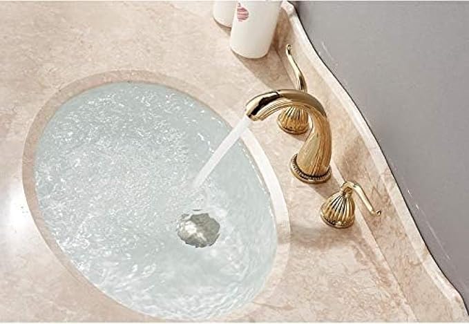 Basin Faucet Deck Mounted Bathroom Mixer Crane Dual Handle 3 Hole Cold and Hot Washing Tap-Antique Brass,Gold(Gold)