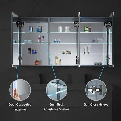 Blossom LED Mirror Medicine Cabinet with Lights, 60x32 Inch, Wall Mounted LED Lighted Bathroom Medicine Cabinet, Recessed/Surface with Defogger, Adjustable Brightness, Makeup Mirror with Lights