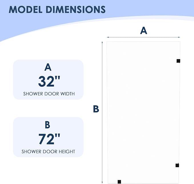 32" W x 72" H Fixed Shower Glass Panel | 3/8” 10mm Frameless for Walk in Shower with Clear Tempered Glass Explosion-Proof Film for Bathroom, Matte Black